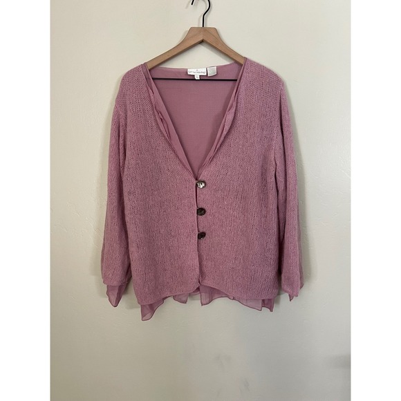 Soft Surroundings Sweaters - Soft Surroundings Pastel Pink Knit Cardigan‎ Button Front Sheer Underlay Medium